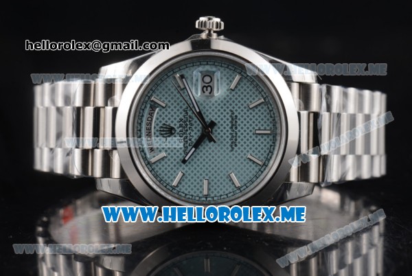 Rolex Day-Date Clone Rolex 3255 Automatic Stainless Steel Case/Bracelet with Blue Dial and Stick Markers - Click Image to Close